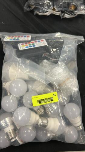 (1) LARGE BAG OF ASSORTED COLORING CHANGING LIGHT BULBS WITH REMOTE CONTROLS
