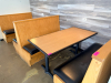 (2) SECTIONS OF 50" WOODEN BOOTH SEATING W/ BLACK PADDED SEAT CUSHIONS. - 5
