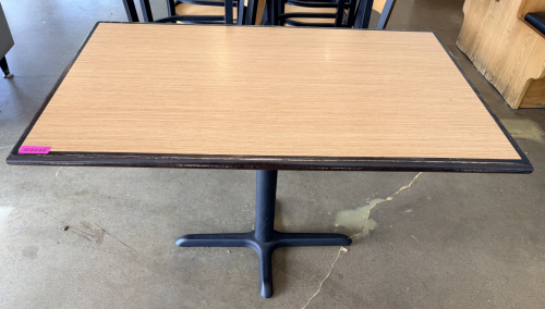 48" X 30" LAMINATE WOOD TABLE W/ BASE.