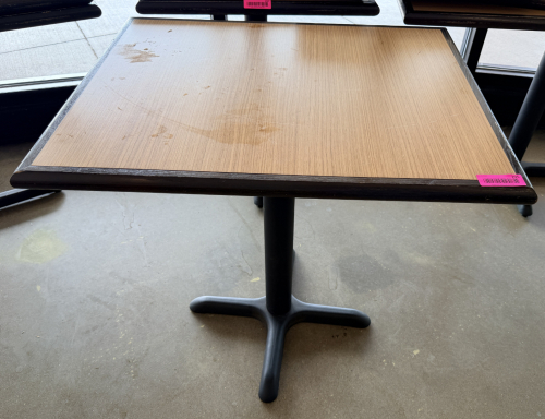 24" X 30" LAMINATE WOOD TABLE W/ BASE.