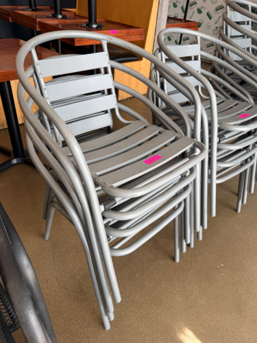 (4) METAL PATIO CHAIRS (STACKING )