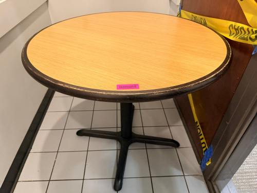 36" ROUND LAMINATE WOOD TABLE W/ BASE.