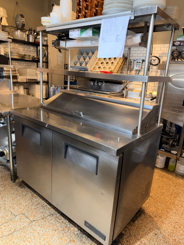 TRUE 48" TWO DOOR REFRIGERATED PREP STATION WITH OVER SHELF