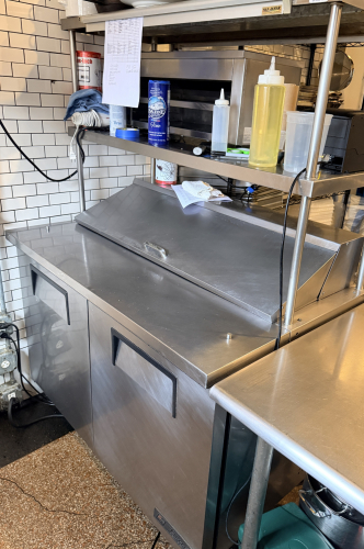 TRUE 48" TWO DOOR REFRIGERATED PREP STATION WITH OVER SHELF