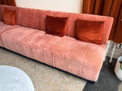 (3) 72" SECTIONS OF PINK VELVET CHANNEL-TUFTED BANQUET BENCH STYLE SEATING
