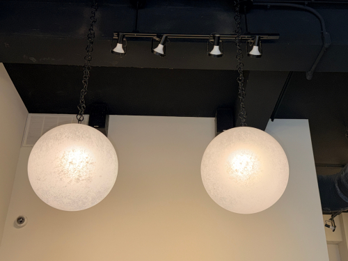 (2) OVERSIZED FROSTED GLASS GLOBE PENDANT LIGHTS