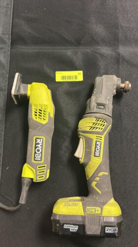 (1) RYOBI 18V CORDLESS OSCILLATING MULTI TOOL AND (1) RYOBI DETAILING SANDER CORDED