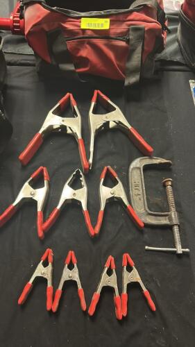 (1) LOT OF CLAMPS, AND TOOL BAG AS SHOWN