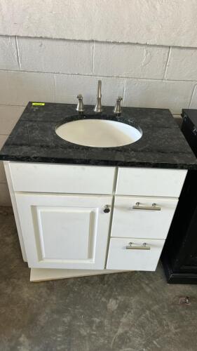 (1) USED MARBLE TOP WHITE VANITY BATHROOM SINK