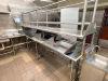 10' X 7' " J " SHAPED RIGHT SIDE STAINLESS SOIL TABLE W/ SPRAYER STATION AND RISER SHELF. - 2