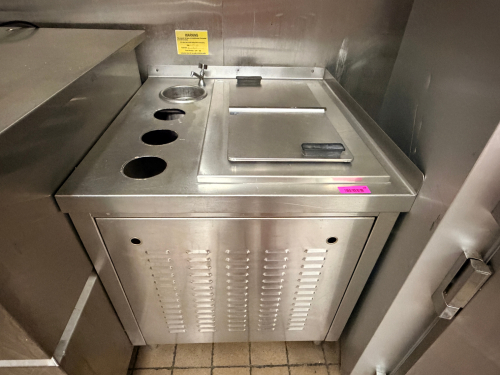24" X 40" STAINLESS CABINET W/ DROP IN FREEZER DIP CABINET AND WATER DISPENSER.