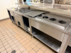 20' STAINLESS KITCHEN LINE W/ STORAGE, WATER DISPENSERS, REFRIGERATED WELLS, AND HEATED DROP INS. - 6