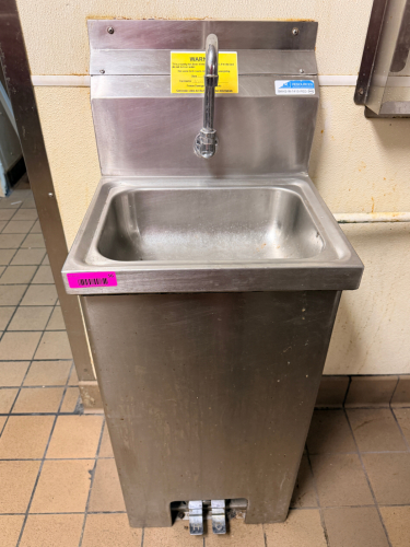 HAND SINK PEDESTAL STAND W/ FOOT PEDALS.
