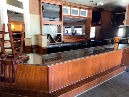 16' GRANITE TOP CURVED BAR WITH BACK BAR DISPLAY