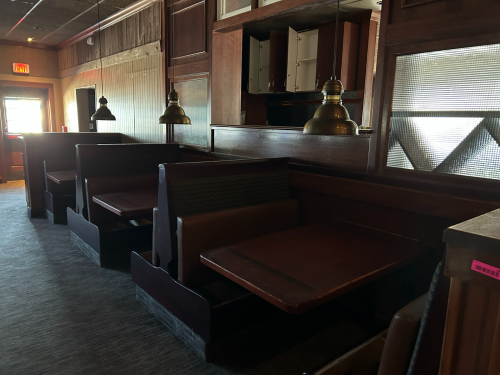 3 SECTION BOOTH PACKAGE WITH TABLES AND SERVING STATION