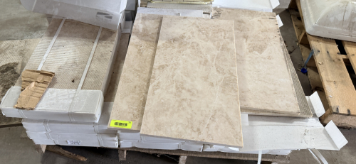 (48) 24" X 12" OFF WHITE MARBLE TILE.