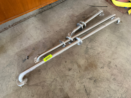 (3) PIECE BATHROOM GRAB BAR SET IN BRUSHED STAINLESS.