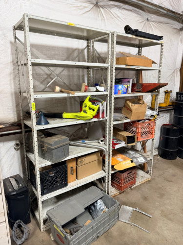 (2) 36" X 14" METAL PARTS SHELVES W/ CONTENTS - ASSORTED HARDWARE.