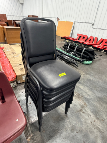 (5) BLACK PADDED STACK CHAIRS - GOOD CONDITION