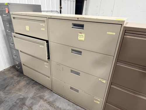 (2) FOUR DRAWER TAN LATERAL FILE CABINETS.
