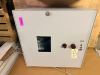 HOFFMAN ELECTRICAL CONTROL PANEL ENCLOSURE WITH PRE-WIRED TERMINAL BLOCKS, DIN RAIL COMPONENTS, STATUS INDICATOR LIGHTS, AND VIEWING WINDOW. STEEL NEMA-TYPE ENCLOSURE WITH LOCKING HANDLE. INTERIOR CONTAINS TERMINAL STRIPS, CIRCUIT PROTECTION COMPONENTS, A