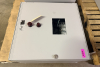 HOFFMAN ELECTRICAL CONTROL PANEL ENCLOSURE WITH PRE-WIRED TERMINAL BLOCKS, DIN RAIL COMPONENTS, STATUS INDICATOR LIGHTS, AND VIEWING WINDOW. STEEL NEMA-TYPE ENCLOSURE WITH LOCKING HANDLE. INTERIOR CONTAINS TERMINAL STRIPS, CIRCUIT PROTECTION COMPONENTS, A
