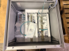 HOFFMAN ELECTRICAL CONTROL PANEL ENCLOSURE WITH PRE-WIRED TERMINAL BLOCKS, DIN RAIL COMPONENTS, STATUS INDICATOR LIGHTS, AND VIEWING WINDOW. STEEL NEMA-TYPE ENCLOSURE WITH LOCKING HANDLE. INTERIOR CONTAINS TERMINAL STRIPS, CIRCUIT PROTECTION COMPONENTS, A - 6
