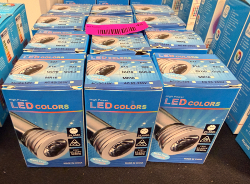 (9) HIGH POWERED LED RGB LIGHT BULBS W/ COLOR CHANGE REMOTE.