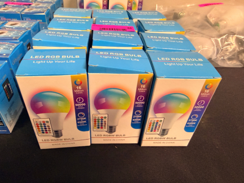 (9) LED RGB LIGHT BULBS W/ COLOR CHANGE REMOTE.