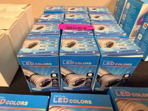 (9) HIGH POWERED LED RGB LIGHT BULBS W/ COLOR CHANGE REMOTE.