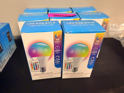 (7) LED RGB LIGHT BULBS W/ COLOR CHANGE REMOTE.