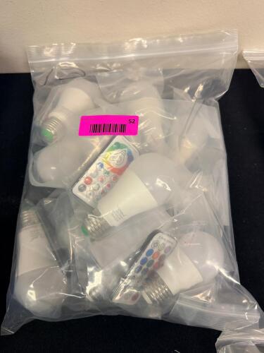 (10) LED RGB LIGHT BULBS W/ COLOR CHANGE REMOTE.