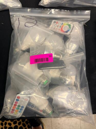 (10) LED RGB LIGHT BULBS W/ COLOR CHANGE REMOTE.