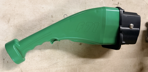 (4) F71 HANDHELD ROTARY BRUSH CLEANING TOOL WITH DUAL COUNTER-ROTATING BRUSHES. MOLDED COMPOSITE HOUSING WITH INTEGRATED GRIP HANDLE AND HEAVY-DUTY BRUSH HEAD ASSEMBLY.