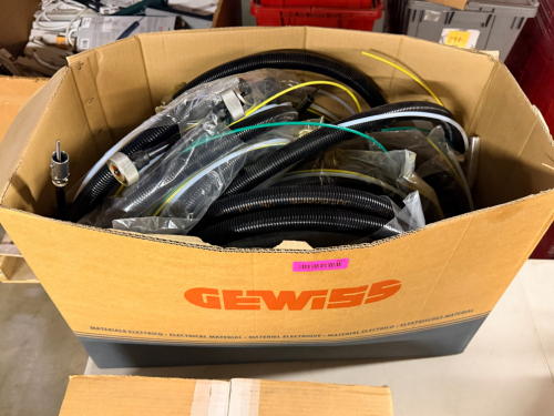 ELECTRICAL CABLE HARNESS ASSEMBLY LOT OF 3 WITH PROTECTIVE FLEXIBLE CONDUIT, FACTORY-INSTALLED CONNECTORS, AND PRE-WIRED LEADS.
