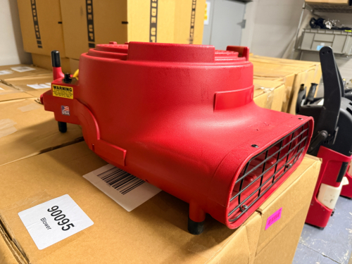 AIR MOVER/BLOWER WITH MOLDED POLYETHYLENE HOUSING, INTEGRATED HANDLE, AND POWER CORD.