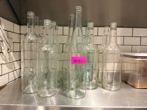 (13) GLASS WATER BOTTLES.