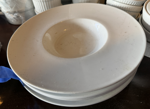 (6) EPOQUE WHITE GOURMET DEEP PLATES/BOWLS FEATURING A WIDE RIM DESIGN AND GLOSS WHITE PORCELAIN CONSTRUCTION.