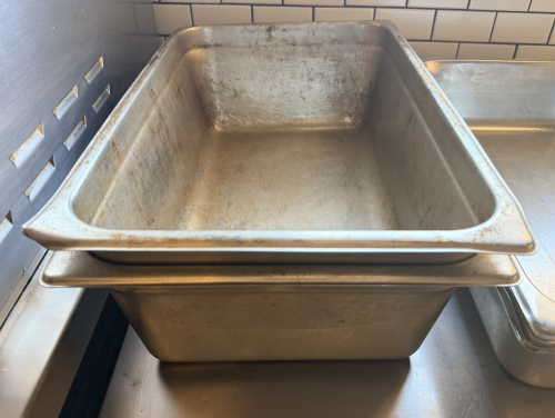 (2) FULL SIZE STAINLESS WATER PANS