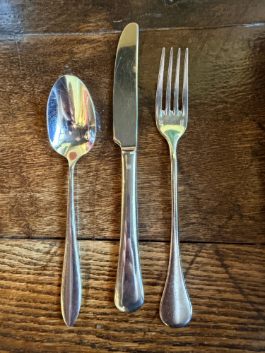 (36) STAINLESS KNIVES, FORKS, AND SPOONS.