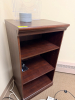 WOOD VENEER OPEN BOOKCASE WITH DOUBLE ADJUSTABLE SHELF, MOLDED TOP EDGE, AND BASE TRIM. DARK ESPRESSO FINISH WITH OPEN STORAGE DESIGN. - 2