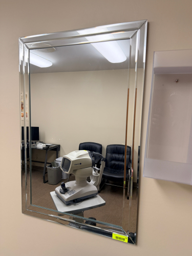 EXAM ROOM MIRROR W/ MIRRORED EDGE FRAME.