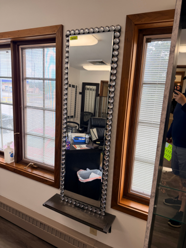 DECORATIVE FULL-LENGTH WALL MIRROR WITH FACETED ACRYLIC GEM BORDER