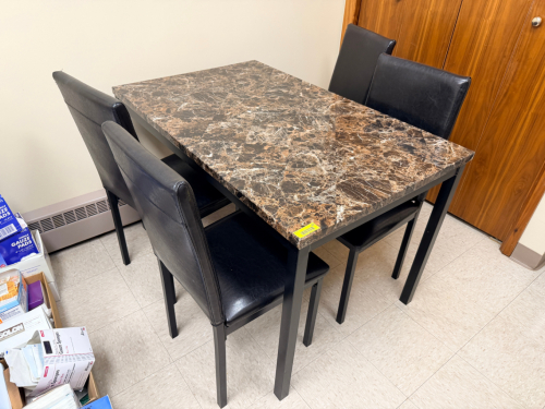 48" X 30" COMPOSITE TOP TABLE W/ (4) CHAIRS.