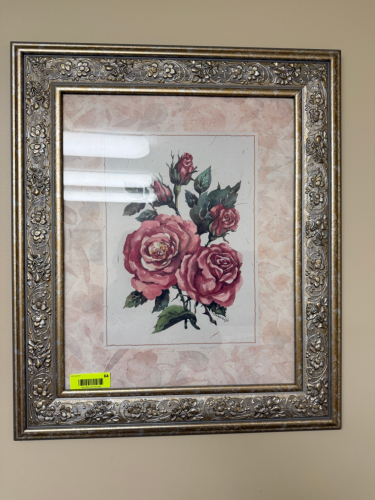 (2) SMALL FRAMED PRINTS- ROSE AND TREE IN FALL.