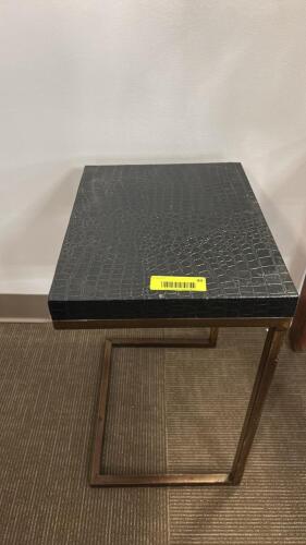 (1) GOLD COLORED FRAME AND BLACK SNAKE PRINT SIDE TABLE