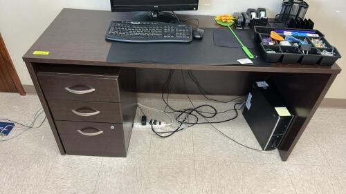 (1) DARK BROWN OFFICE DESK WITH DRAWS