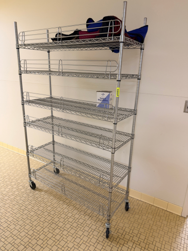 48" X 14" SIX TIER ROLL ABOUT WIRE SHELF.