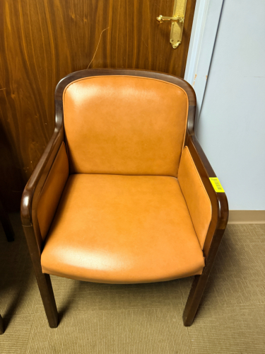 (6) WOODEN AND VINYL SIDE CHAIRS