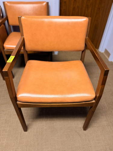 (2) WOODEN AND VINYL ARM CHAIRS